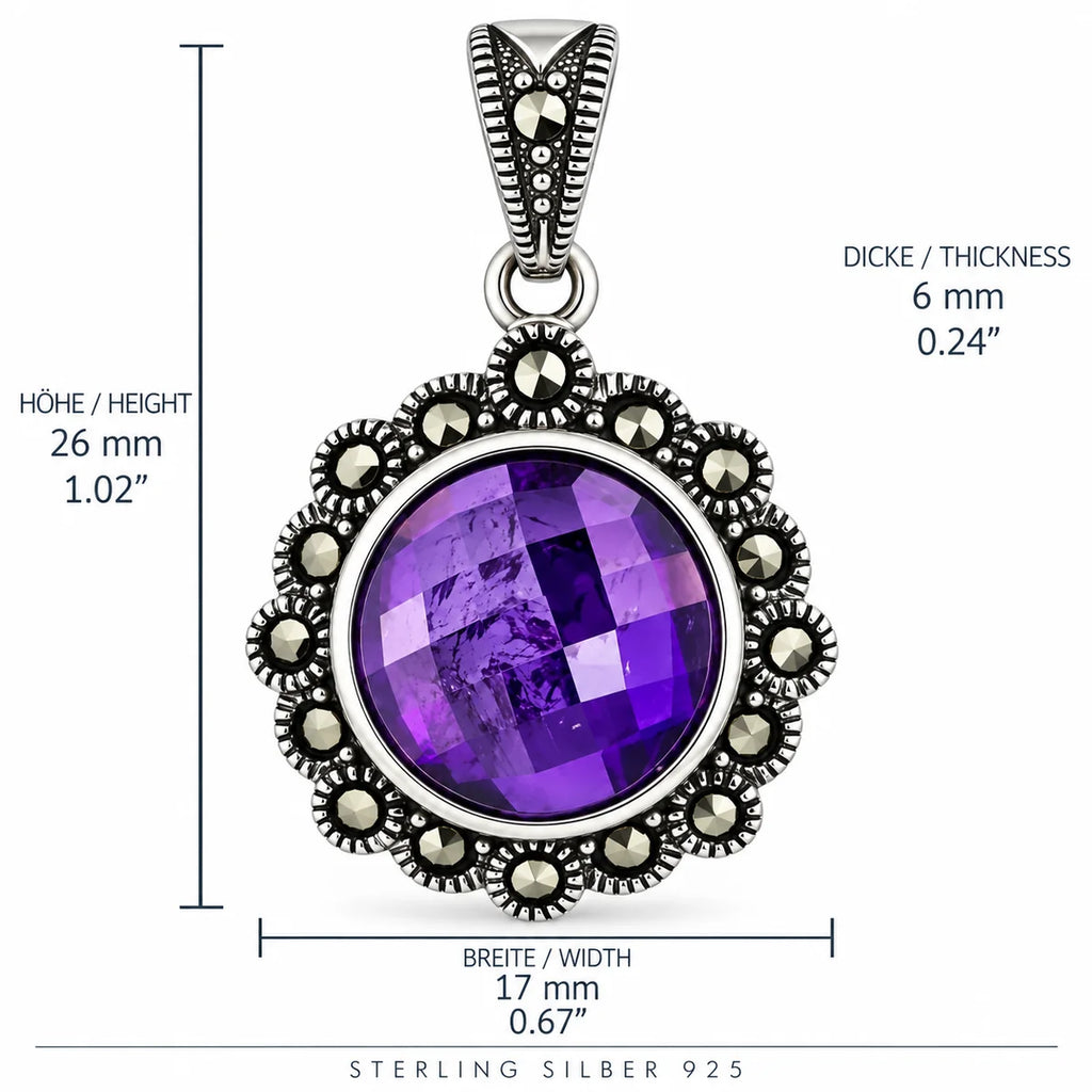 Silber 925 Anhänger mit violettem Stein rund Vintage Kettenanhänger