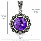 Silber 925 Anhänger mit violettem Stein rund Vintage Kettenanhänger