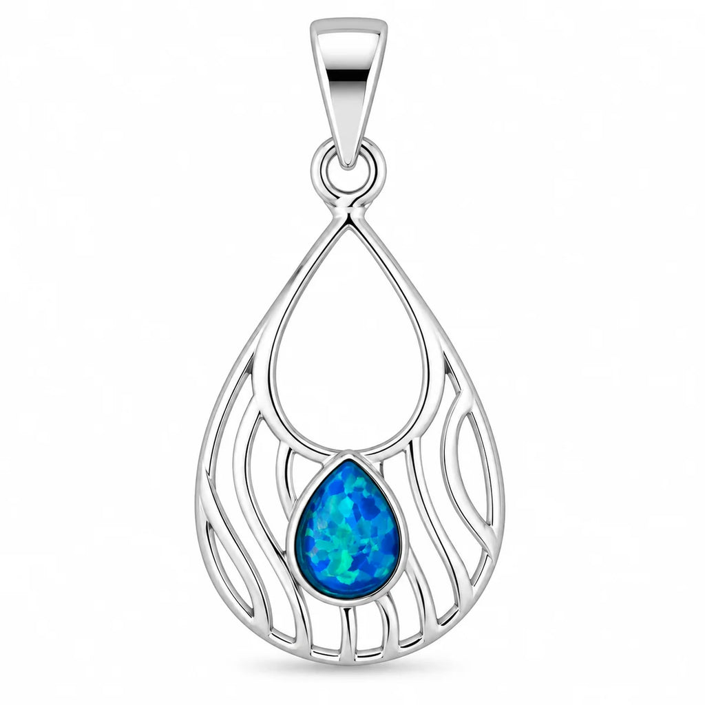 Silber 925 Opal Anhänger Tropfen mit blauem Opalstein
