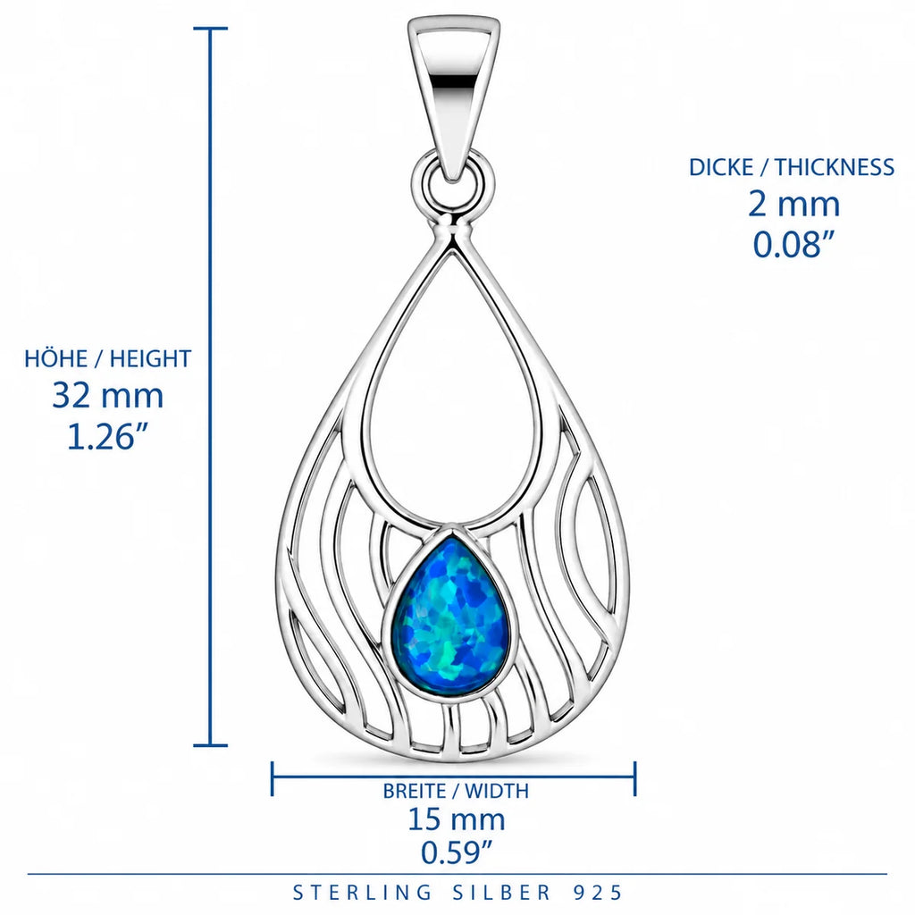 Silber 925 Opal Anhänger Tropfen mit blauem Opalstein