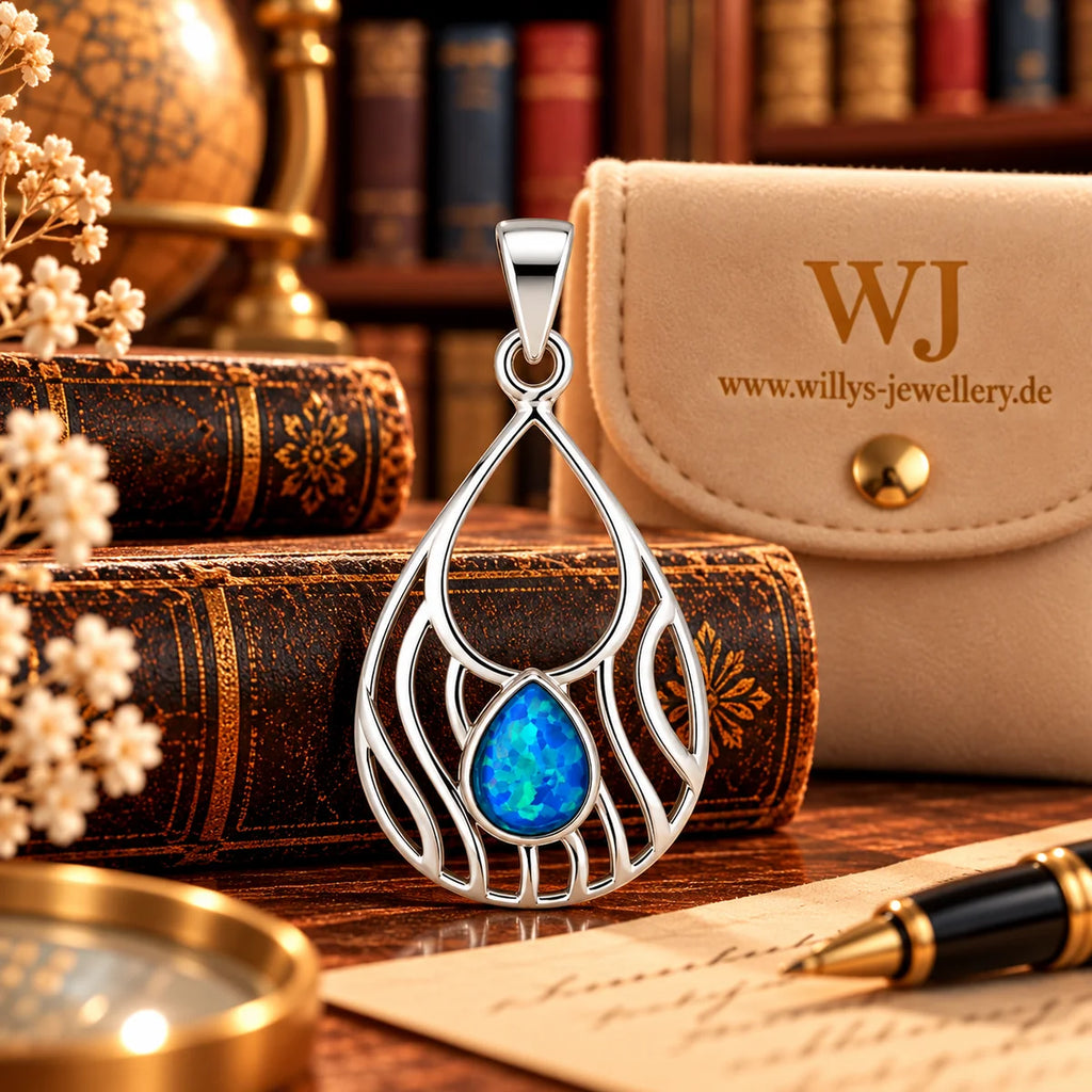 Silber 925 Opal Anhänger Tropfen mit blauem Opalstein