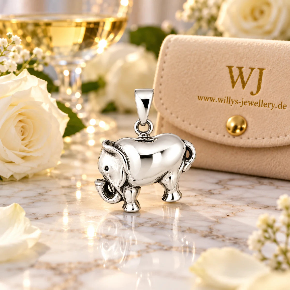 Silber 925 Elefant Anhänger mit Rüssel 3D Tiermotiv
