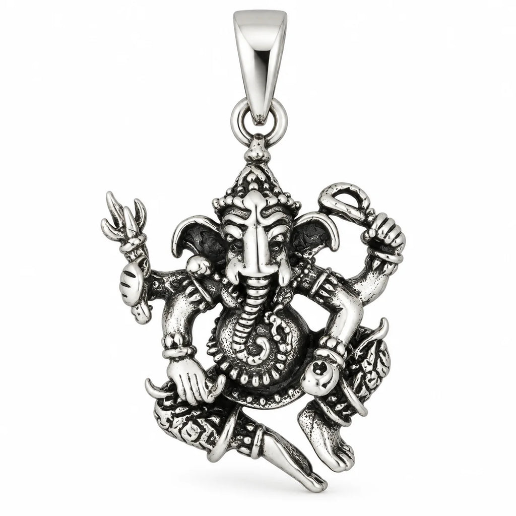 Silber 925 Ganesha Anhänger Hindu Gott Elefant mit vier Armen