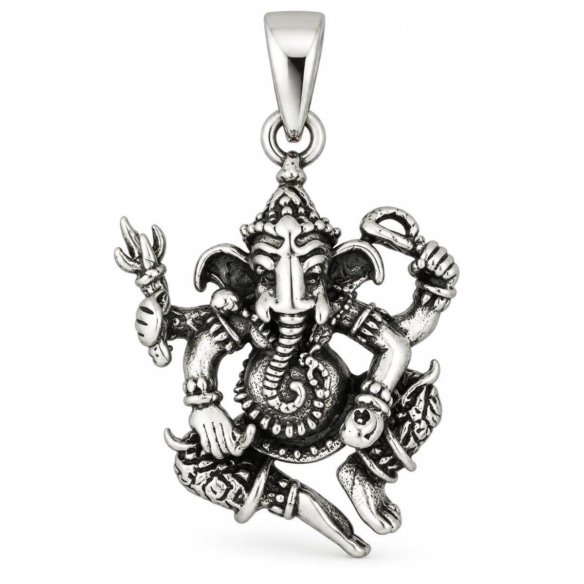 Silber 925 Ganesha Anhänger Hindu Gott Elefant mit vier Armen