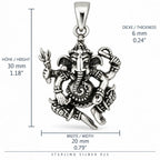 Silber 925 Ganesha Anhänger Hindu Gott Elefant mit vier Armen