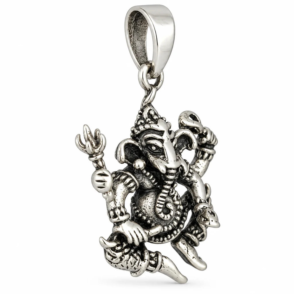 Silber 925 Ganesha Anhänger Hindu Gott Elefant mit vier Armen