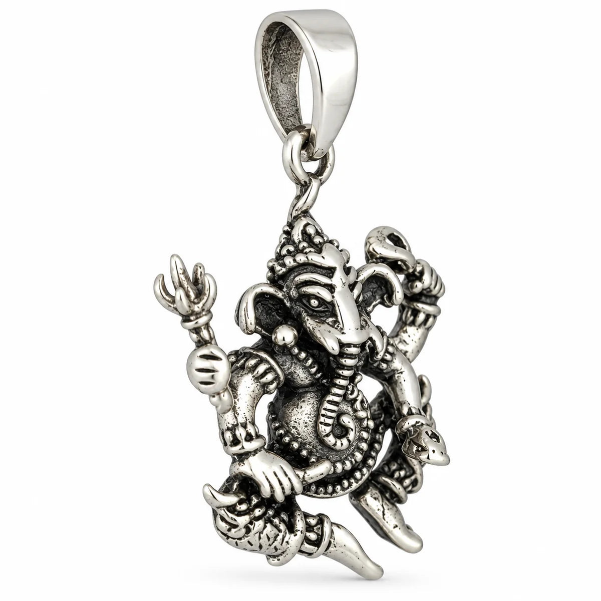 Silber 925 Ganesha Anhänger Hindu Gott Elefant mit vier Armen