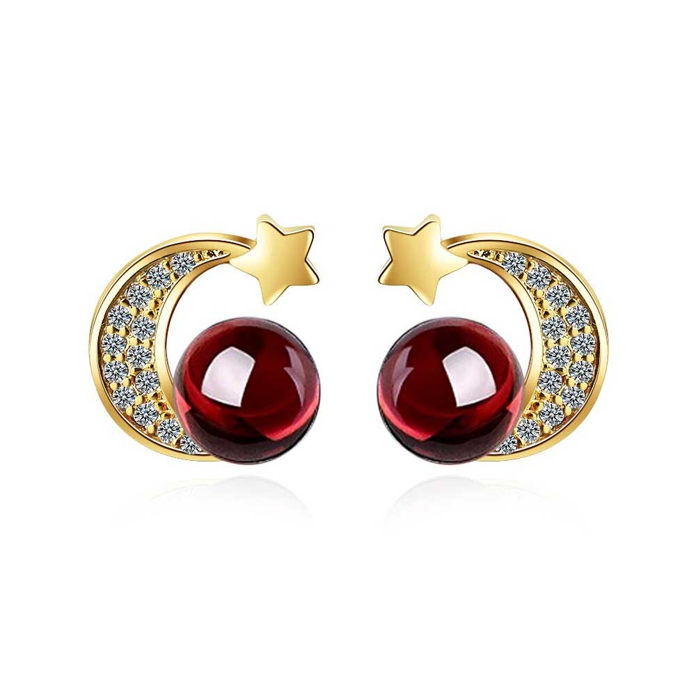 Ohrstecker Damen 925 Sterling Silber 18K vergoldet mit Weinrot Rhodonite & Zirkonia – Eleganz pur | WILLYS JEWELLERY