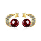 Ohrstecker Damen 925 Sterling Silber 18K vergoldet mit Weinrot Rhodonite & Zirkonia – Eleganz pur | WILLYS JEWELLERY