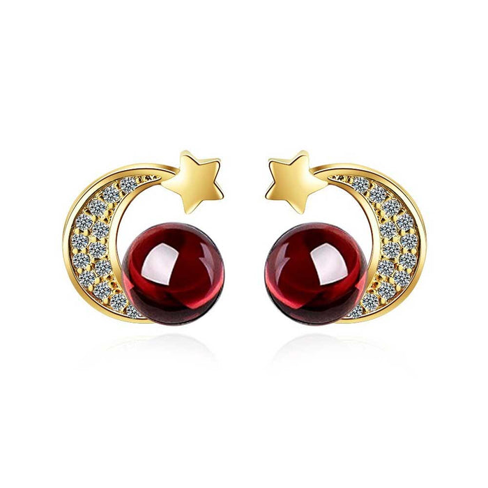 Ohrstecker Damen 925 Sterling Silber 18K vergoldet mit Weinrot Rhodonite & Zirkonia – Eleganz pur | WILLYS JEWELLERY