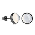 Elegante Ohrstecker aus 925 Sterling Silber mit rundem Mondstein – Schwarz-Rhodiniert & stilvoll | WILLYS JEWELLERY