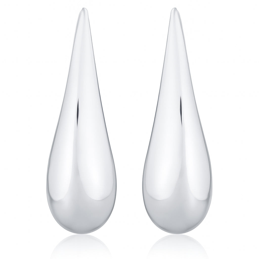 Tropfen Ohrringe aus 925 Sterling Silber – lange, hochglanzpolierte Design-Ohrstecker (25 x 10 mm) | WILLYS JEWELLERY