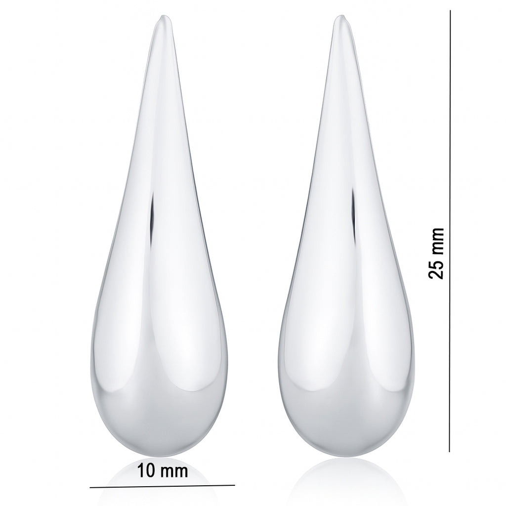 Tropfen Ohrringe aus 925 Sterling Silber – lange, hochglanzpolierte Design-Ohrstecker (25 x 10 mm) | WILLYS JEWELLERY