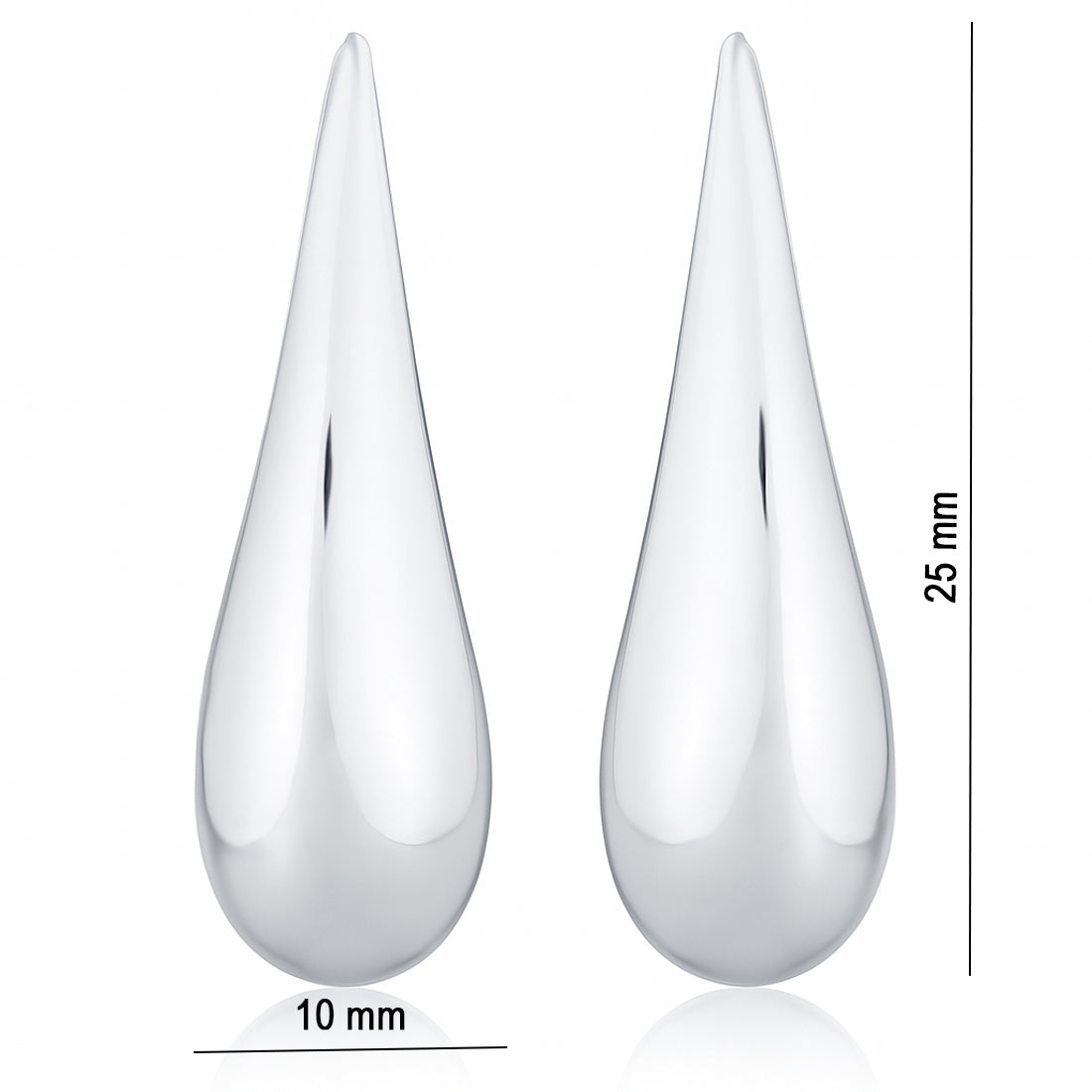 Tropfen Ohrringe aus 925 Sterling Silber – lange, hochglanzpolierte Design-Ohrstecker (25 x 10 mm) | WILLYS JEWELLERY