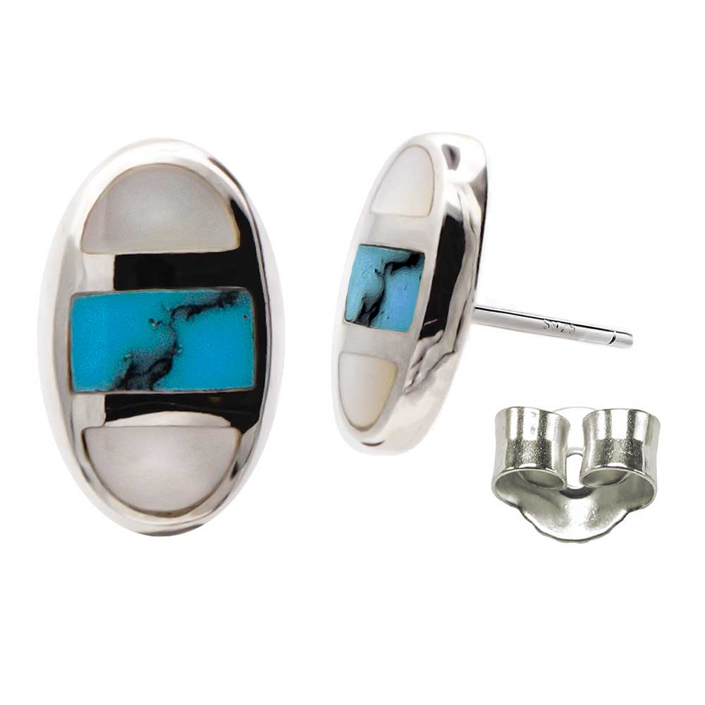 Elegante Ohrstecker aus 925 Sterling Silber mit Regenbogen-Mondstein & Türkis –handgefertigter Glanz | WILLYS JEWELLERY
