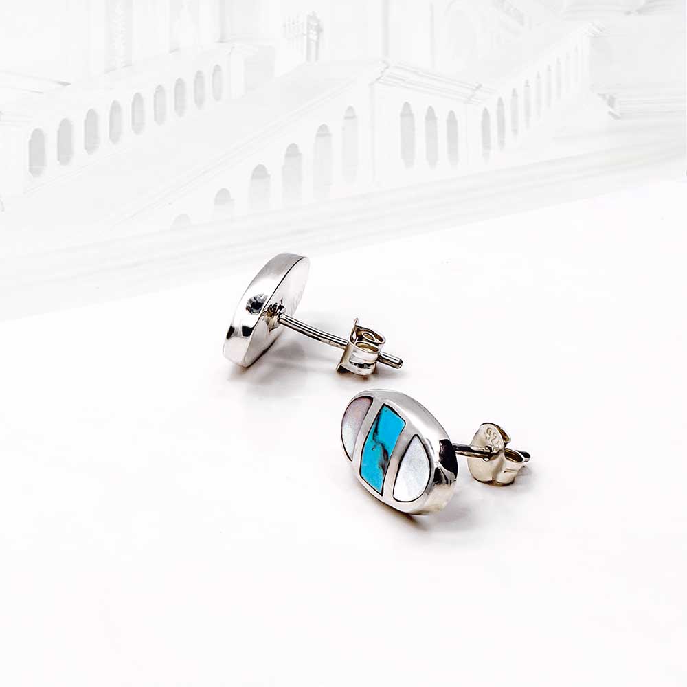 Elegante Ohrstecker aus 925 Sterling Silber mit Regenbogen-Mondstein & Türkis –handgefertigter Glanz | WILLYS JEWELLERY