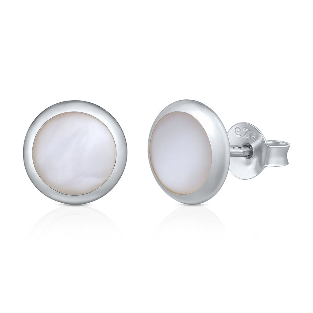 Runde Ohrstecker aus 925 Sterling Silber mit weißem Mondstein – klassische 8-mm-Studs für jeden Tag | WILLYS JEWELLERY