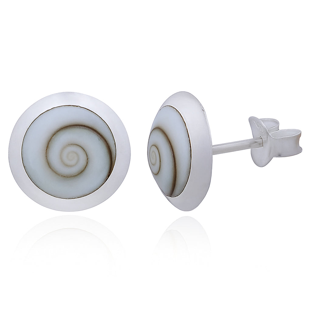 Runde Ohrstecker aus 925 Sterling Silber mit Kreiselschnecke -Naturstein-Studs im maritimen Look | WILLYS JEWELLERY