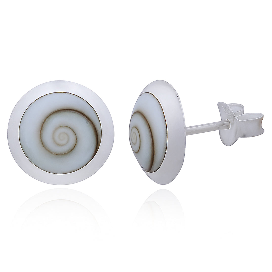 Runde Ohrstecker aus 925 Sterling Silber mit Kreiselschnecke -Naturstein-Studs im maritimen Look | WILLYS JEWELLERY