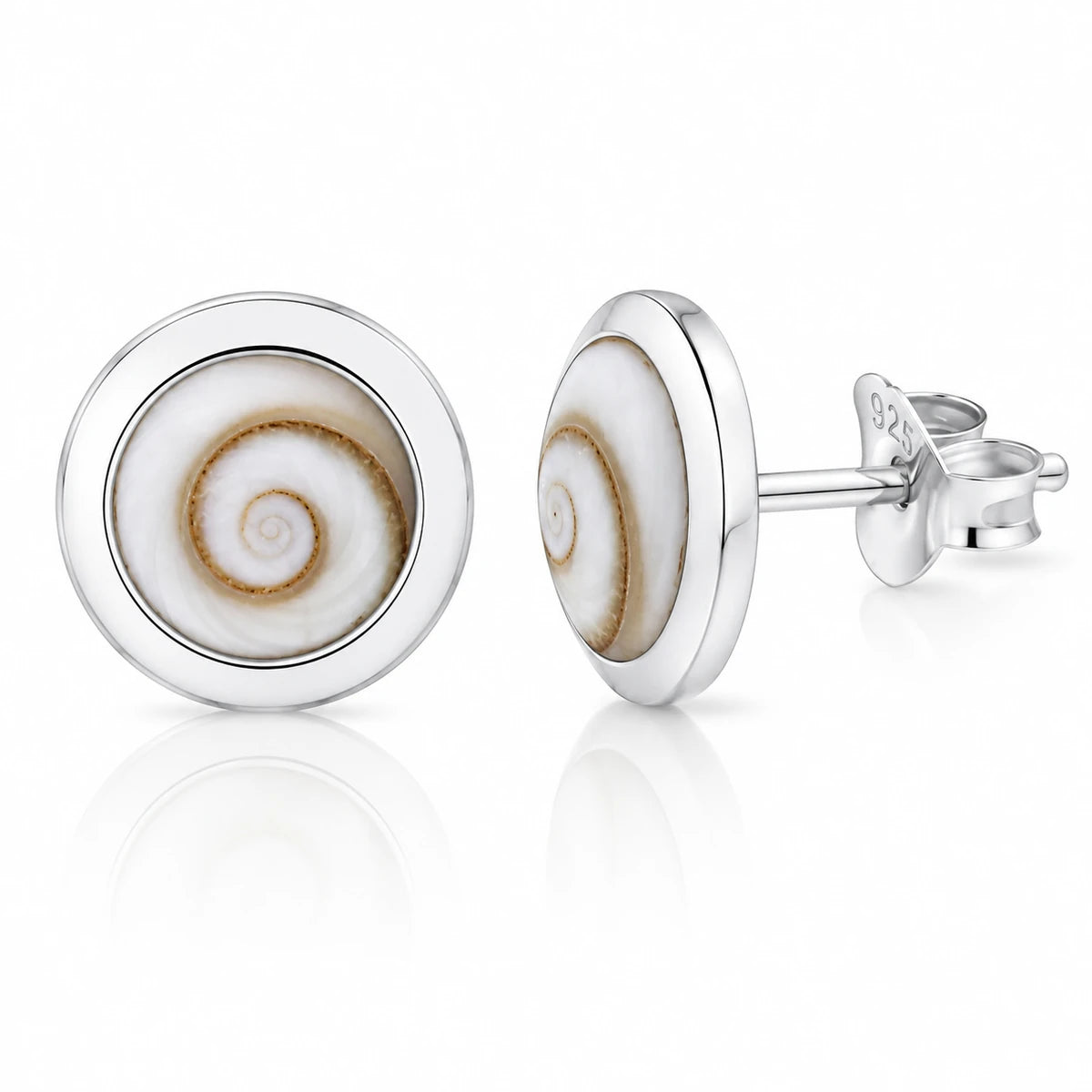 Runde Ohrstecker aus 925 Sterling Silber mit Kreiselschnecke -Naturstein-Studs im maritimen Look | WILLYS JEWELLERY
