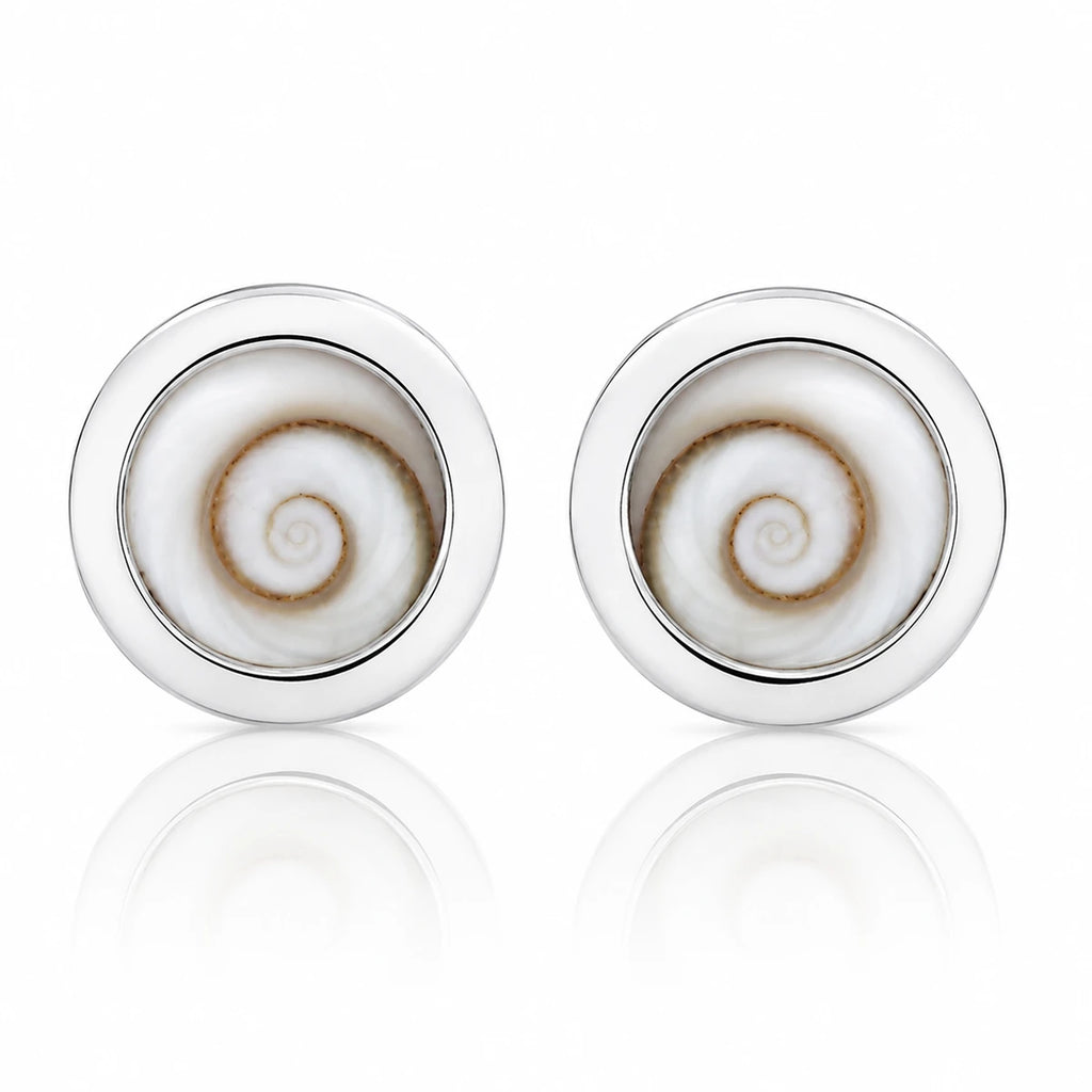 Runde Ohrstecker aus 925 Sterling Silber mit Kreiselschnecke -Naturstein-Studs im maritimen Look | WILLYS JEWELLERY