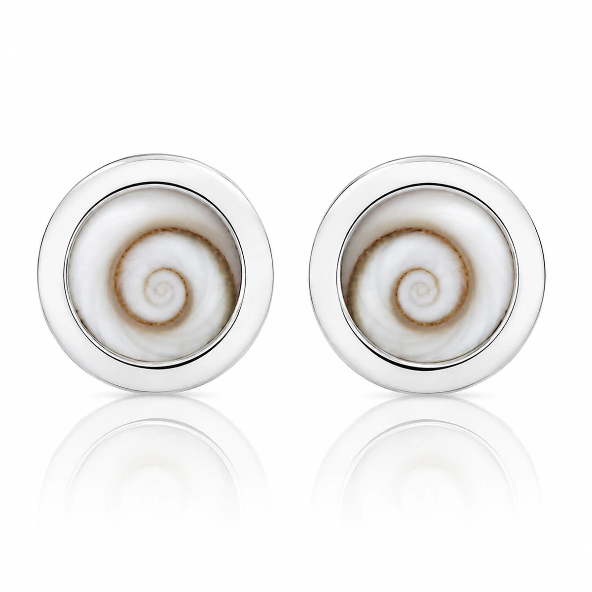 Runde Ohrstecker aus 925 Sterling Silber mit Kreiselschnecke -Naturstein-Studs im maritimen Look | WILLYS JEWELLERY