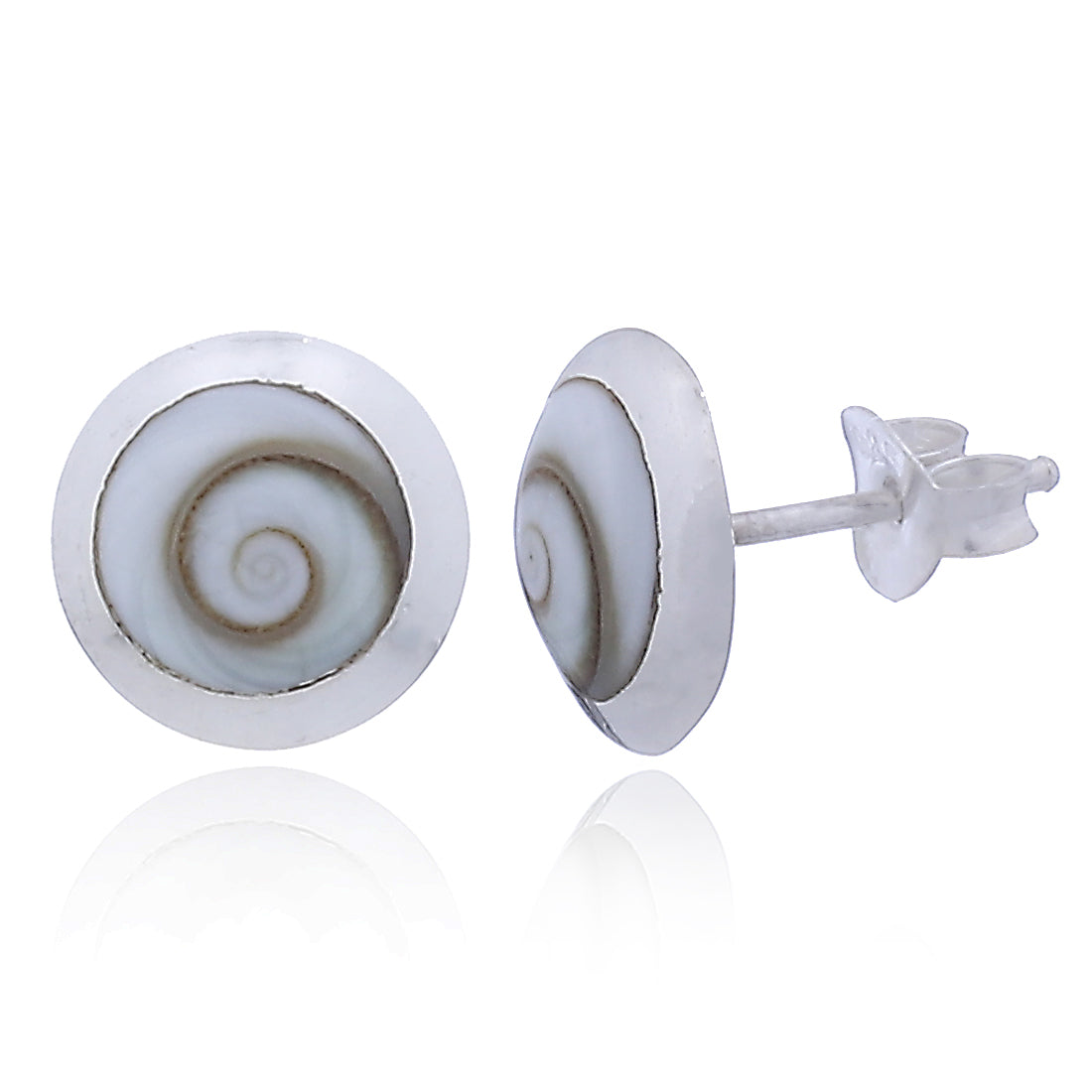 Runde Ohrstecker aus 925 Sterling Silber mit Kreiselschnecke -Naturstein-Studs im maritimen Look | WILLYS JEWELLERY