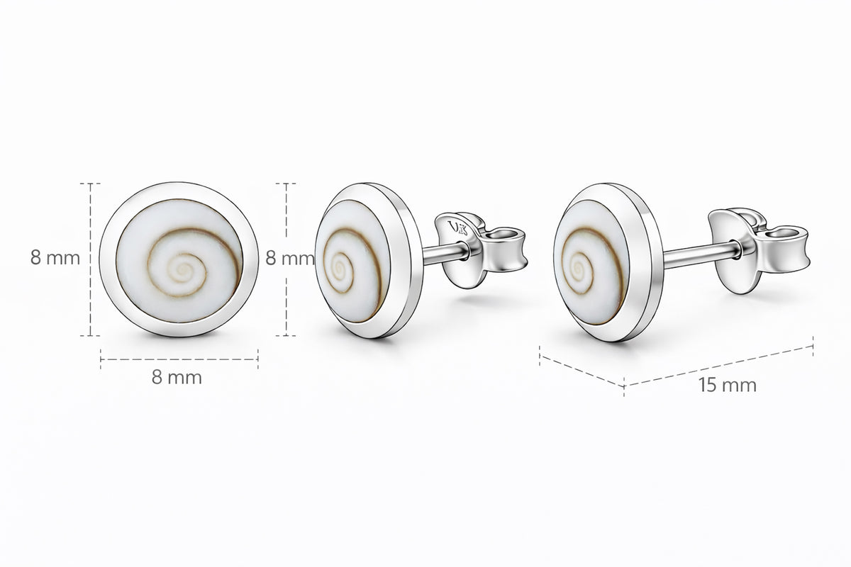 Runde Ohrstecker aus 925 Sterling Silber mit Kreiselschnecke -Naturstein-Studs im maritimen Look | WILLYS JEWELLERY