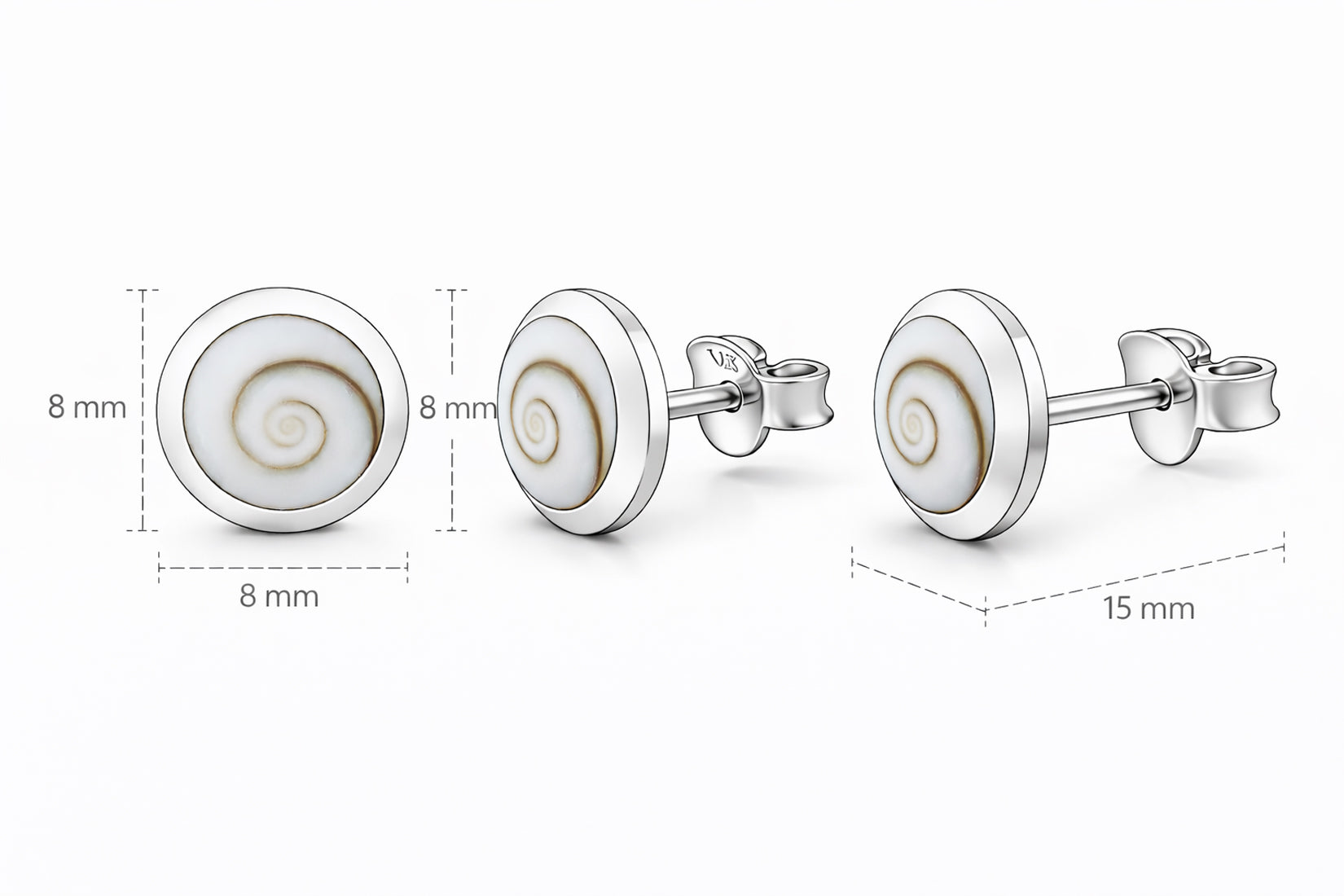 Runde Ohrstecker aus 925 Sterling Silber mit Kreiselschnecke -Naturstein-Studs im maritimen Look | WILLYS JEWELLERY