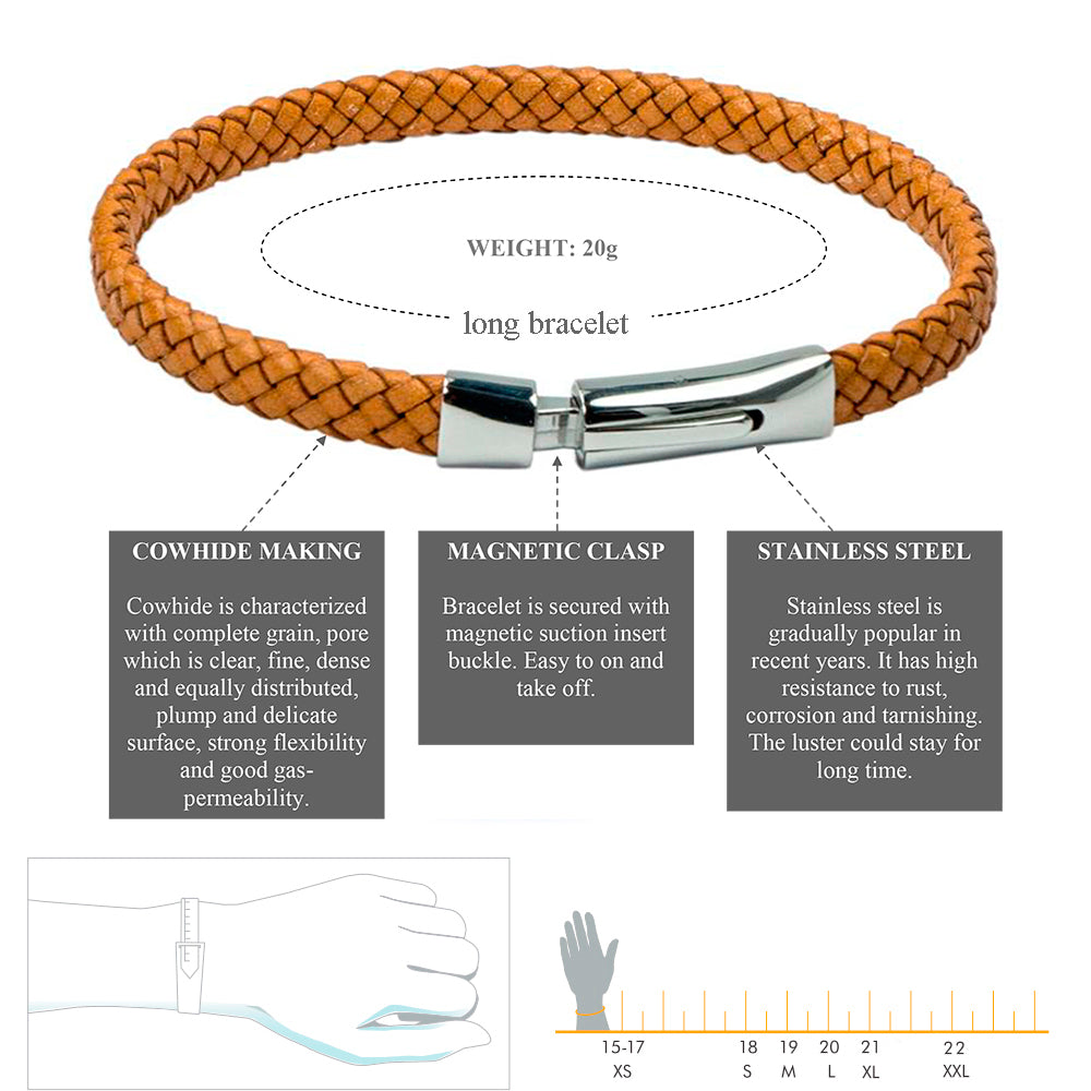 Haselnussbraunes Lederarmband mit poliertem Edelstahlverschluss