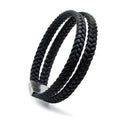 Schwarzes Lederarmband mit zwei geflochtenen Strängen