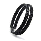 Schwarzes Lederarmband mit zwei geflochtenen Strängen