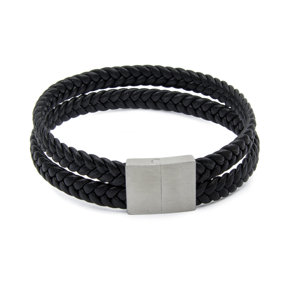 Schwarzes Lederarmband mit zwei geflochtenen Strängen