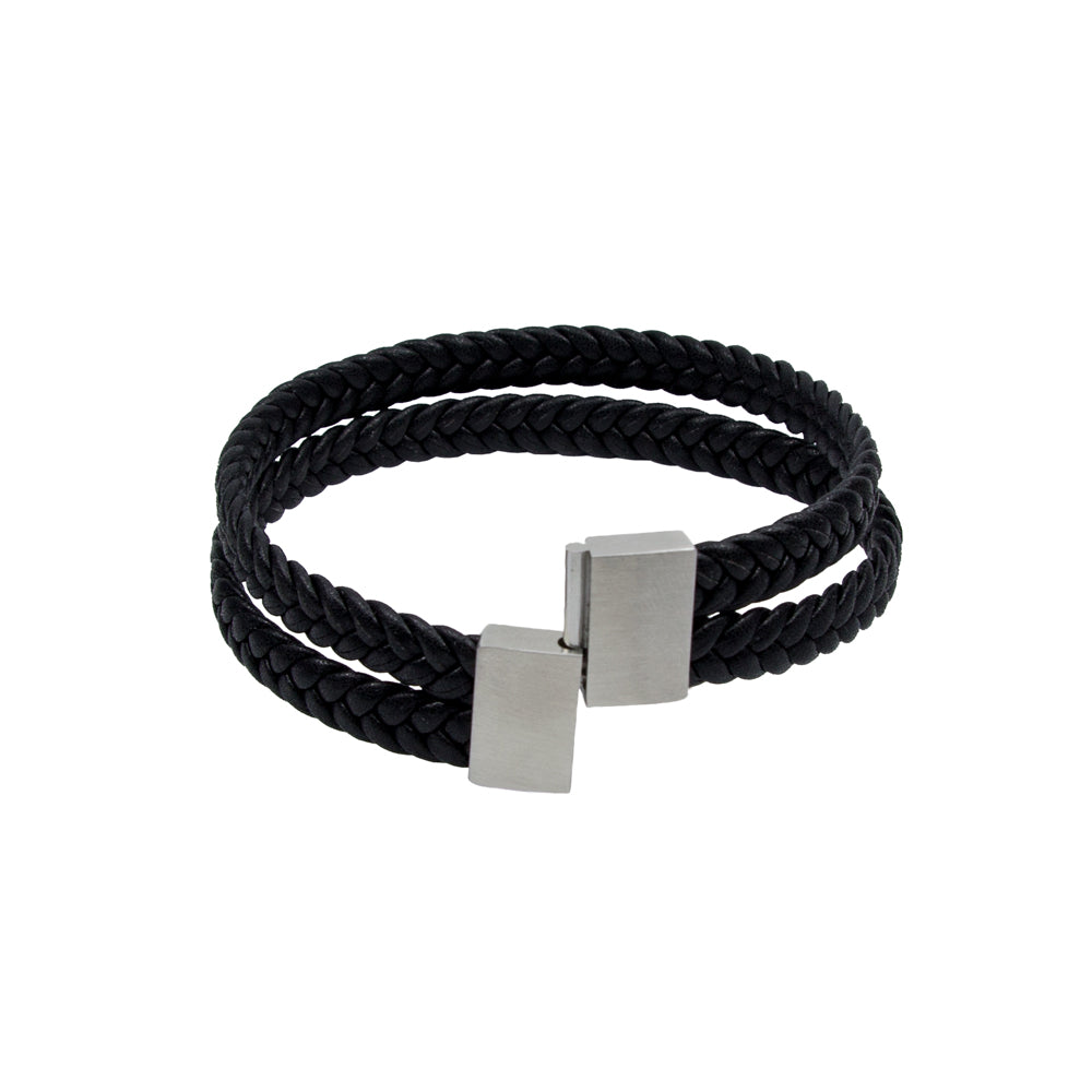Schwarzes Lederarmband mit zwei geflochtenen Strängen