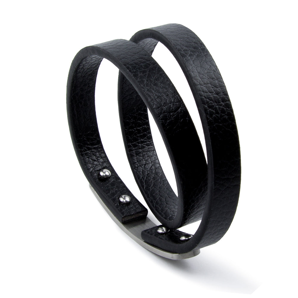 Elegantes Herren Lederarmband schwarz aus Echtleder, Wickelarmband mit Edelstahlverschluss