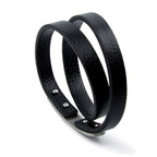 Elegantes Herren Lederarmband schwarz aus Echtleder, Wickelarmband mit Edelstahlverschluss