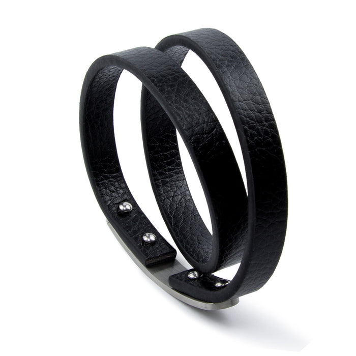 Elegantes Herren Lederarmband schwarz aus Echtleder, Wickelarmband mit Edelstahlverschluss