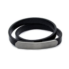 Elegantes Herren Lederarmband schwarz aus Echtleder, Wickelarmband mit Edelstahlverschluss