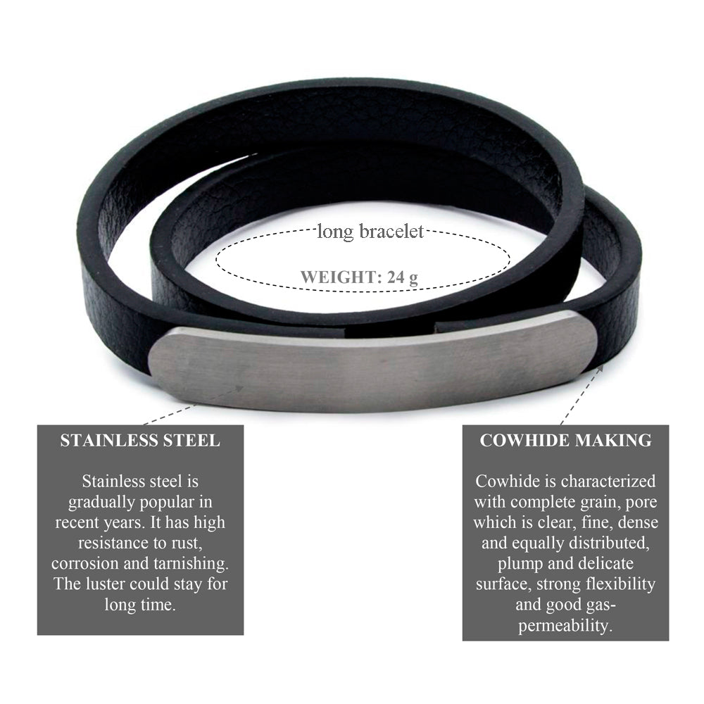 Elegantes Herren Lederarmband schwarz aus Echtleder, Wickelarmband mit Edelstahlverschluss