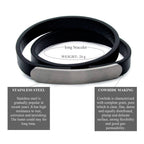 Elegantes Herren Lederarmband schwarz aus Echtleder, Wickelarmband mit Edelstahlverschluss