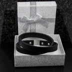 Elegantes Herren Lederarmband schwarz aus Echtleder, Wickelarmband mit Edelstahlverschluss