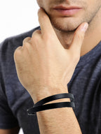 Elegantes Herren Lederarmband schwarz aus Echtleder, Wickelarmband mit Edelstahlverschluss