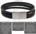 Echtes Lederarmband mit schwarzem geflochtenem Strang und poliertem Edelstahlverschluss