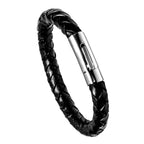 Schwarz-blaues Lederarmband mit fein poliertem Edelstahl