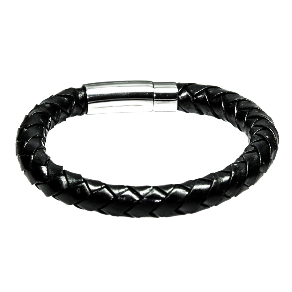 Schwarz-blaues Lederarmband mit fein poliertem Edelstahl