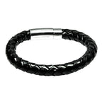 Schwarz-blaues Lederarmband mit fein poliertem Edelstahl