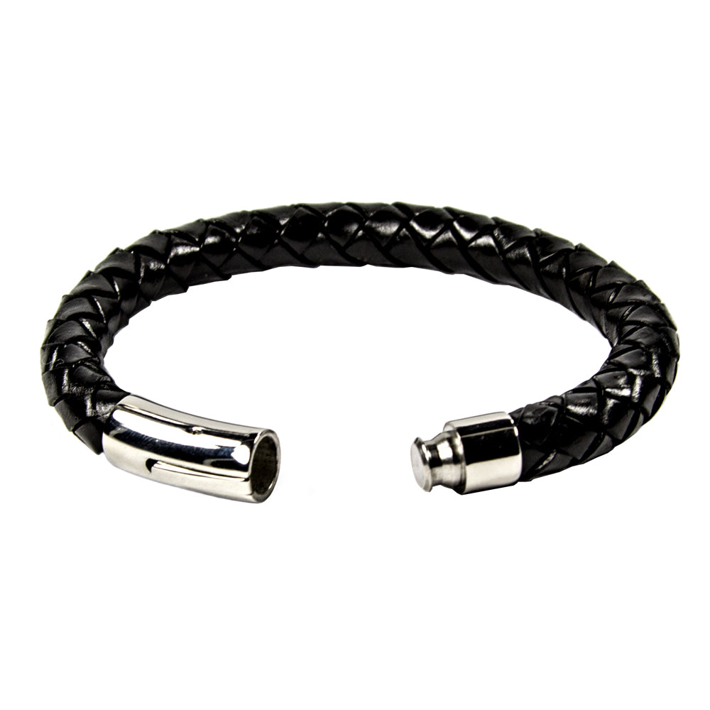 Schwarz-blaues Lederarmband mit fein poliertem Edelstahl