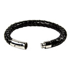 Schwarz-blaues Lederarmband mit fein poliertem Edelstahl