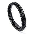 Schwarzes Lederarmband mit Schließe aus poliertem Edelstahl