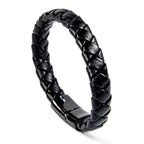 Schwarzes Lederarmband mit Schließe aus poliertem Edelstahl